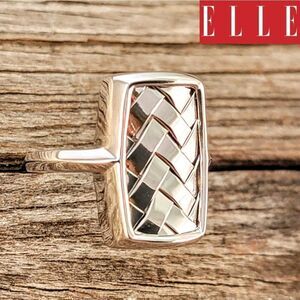 Elle Sterling Herringbone Basketweave Rectangle Ring NWOT